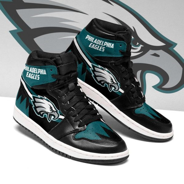 Men's Philadelphia Eagles AJ High Top Leather Sneakers 003 - Click Image to Close